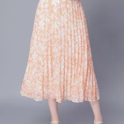 nuevosdamas Women Printed Flared Orange Skirt-picture-19