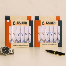 Heart Home 12 Pcs Set Monogram Letter (V) Embroidery Border White Handkerchief ["White"] Handkerchief-picture-20