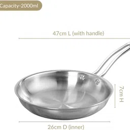 nestasia Heavy Bottom Tri Ply Stainless Steel Fry Pan Fry Pan 26 cm diameter 2 L capacity image 2