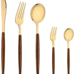 yelona Golden Cutlery Set - 2 Forks|2 Spoons|1 Steak Knife for Home,Restaurant,Gifting Stainless Steel Cutlery Set-picture-45