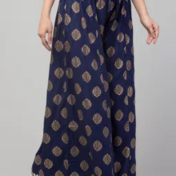 fambee Women Flared Dark Blue Viscose Rayon Trousers image 5