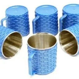 silvester Pack of 6 Stainless Steel, Plastic Mat Multicoloured Unbreakable Blue inner Stainless Steel Tea/Coffee/Milk Mug Cup-picture-21