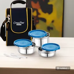 crosspan Signature Ultra Stainless Steel Tiffin Box for Office, School, College 3 Containers Lunch Box-picture-13
