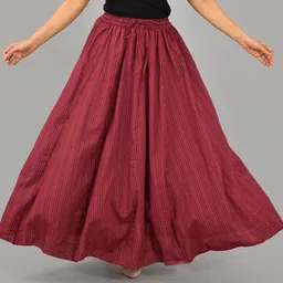 aarmad Women Striped Flared Maroon Skirt-picture-24