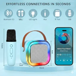 wiseurban Karaoke Speaker with Wireless Microphone, Colourful Neon RGB Light image 4