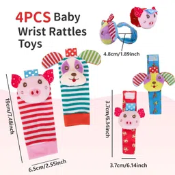 kolorfish Wrist Rattles, Toys Rattles Socks (Pack of 4) (Piggy + Doggy) Rattle image 2