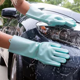 ablue clipper Magic Silicone Gloves with Wash Scrubber, Reusable Brush Heat Resistant Gloves K Wet and Dry Glove image 2