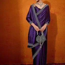 sareemall Embellished Bollywood Satin, Silk Blend Saree image 1