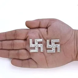 dhruvs collection 925 Silver Swastik Sathiya for Puja Temple – Wall Hanging, Vastu & Luck Decorative Showpiece - 0.2 cm image 2