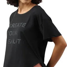 mkh Women Graphic Print Crew Neck Polyester Black T-Shirt image 2