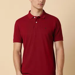 allen solly Men Solid Polo Neck Pure Cotton Red T-Shirt-picture-25