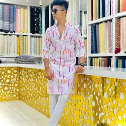 diamond cluster Men Printed Cotton Silk Straight Kurta-picture-20