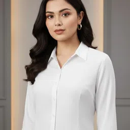 prieto Women Regular Fit Solid Button Down Collar Formal Shirt image 4