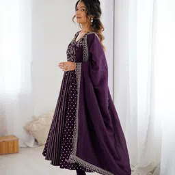 zeelfashion Embroidered Art Silk Stitched Flared/A-line Gown image 3