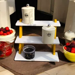 hafsa handicrafts Fruits/Vegetables Kitchen Rack Kitchen Rack Yellow White 3 Tier Multi Purpose Wood-picture-24