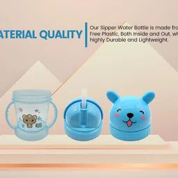 te quiti cartoon printed kids sipper cups cum water bottle with handle (Blue) image 3