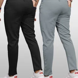 vebnor Pack of 2 Men Regular Fit Black, Grey Lycra Blend Trousers image 2