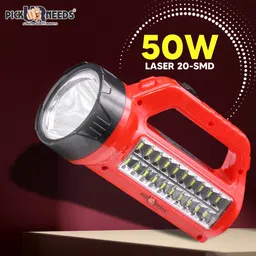 daily needs shop Emergency LED Rechargeable Torch Light 50W + 20 SMD Side Tube With Solar Panel Torch image 2
