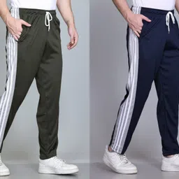 hvbk Pack of 2 Men Striped Blue, Green Track Pants-picture-17