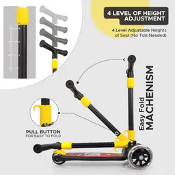 buddynjoy Adjustable Height LED light scooter foldable with PU Wheelsand Brakes (Pink) image 3