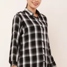 stylemyth Women Oversized Fit Checkered Button Down Collar Casual Shirt image 3