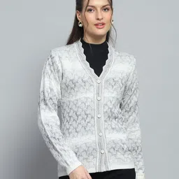 monte carlo Women Self Design V Neck Grey Sweater-picture-12