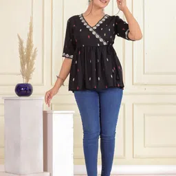 sgrf Party Regular Sleeves Printed Women Black Top image 4