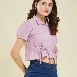 j turritopsis Women Relaxed Fit Fit Solid Curved Collar Casual Shirt image 3