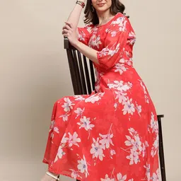 fabflee Women A-line Red Midi/Calf Length Dress image 1