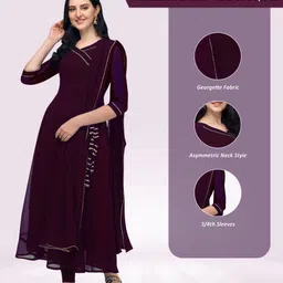 pmd fashion Women Embellished Georgette Anarkali Kurta With Attached Dupatta image 3