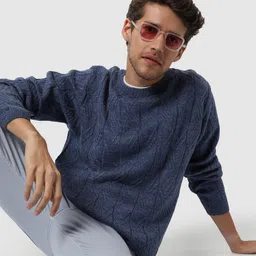 campus sutra Men Striped Round Neck Blue Sweater-picture-15