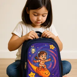 mous Cute Space Girl Navy Blue Small Backpack for School Waterproof School Bag image 1