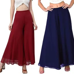 affleon Pack of 2 Women Flared Maroon Georgette Trousers-picture-12