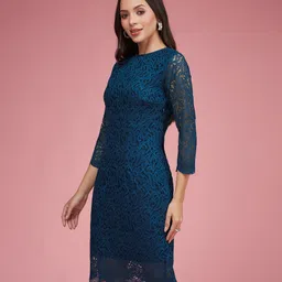 miss chase Women A-line Blue Knee Length Dress-picture-30