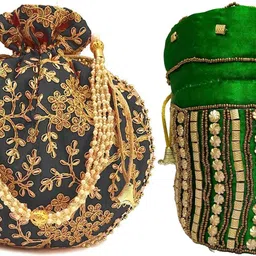 athizay Women Black, Green, Gold Potli-picture-12