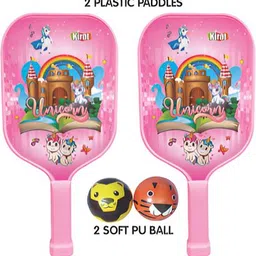 sanchi creation Kids Girls Unicorn Theme Pickleball Game Set 2 Plastic Paddles 2 Balls Pickleball Paddle image 2