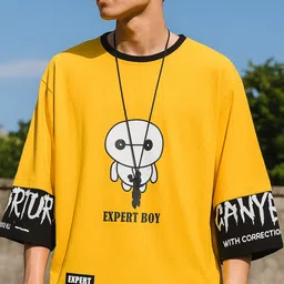 cnw Men Graphic Print Round Neck Cotton Blend Yellow T-Shirt-picture-13