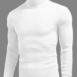 garimaknitwear Men Striped High Neck White Sweater image 4