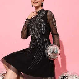 street9 Women A-line Black Below Knee Dress-picture-14