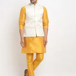 kaifoo Men Pure Silk Kurta Churidar Ethnic Jacket Set-picture-24