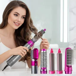 BazaarNest Pro 5 in 1 Hot Brush Styler for Women with Curling Wand, Crimper, Straightener Electric Hair Styler-image-12