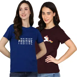 adyavastram Pack of 2 Women Graphic Print Round Neck Cotton Blend Multicolor T-Shirt-picture-15