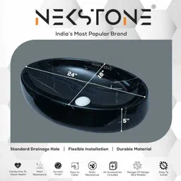 nekstone Premium Ceramic Wash Basin Counter top basin (Glossy) 24x16x5 inch creta 227 Table Top Basin image 4
