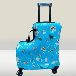 pollo klassik Small Cabin Suitcase (43 cm) 4 Wheels - Doraemon Print Ride On Trolley Bag for Kids 2in1 Ride on Bag With TSA Lock - Blue image 1