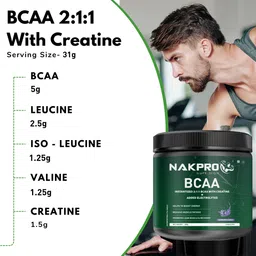 nakpro BCAA 2:1:1 , 5g Vegan BCAA - Jar, 1.5g Creatine & Electrolytes for Endurance BCAA image 5