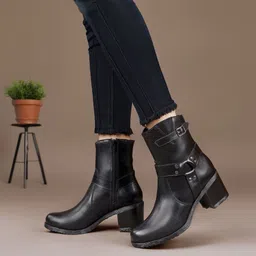 bxxy Elegant Black Vegan Ankle Zipper Boots for Women Slip On For Women image 1