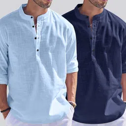 zartha Pack of 2 Men Solid Cotton Blend Straight Kurta image 3