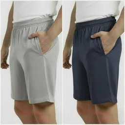 revathi Pack of 2 Solid Men Silver, Dark Blue Regular Shorts image 1