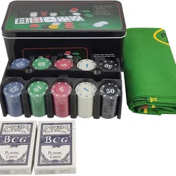 shifter Poker Chips 200 Pcs Teen Patti Rummy Token, 1 Deck Playing Cards Casino Coins image 1