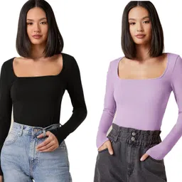 nt clothing Pack of 2 Casual Regular Sleeves Solid Women Multicolor Top image 1